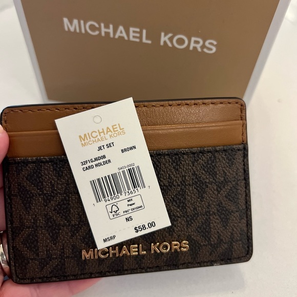 Michael Kors Brown Key Card Holder with Monogram Print - Picture 5 of 5